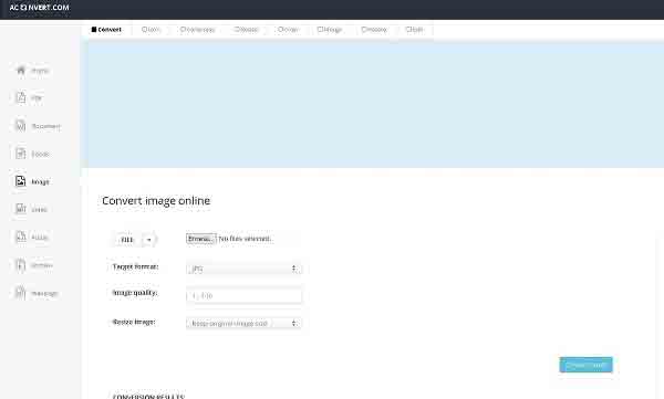 موقع تحويل تنسيق الصور عبر الإنترنت ACONVERT
