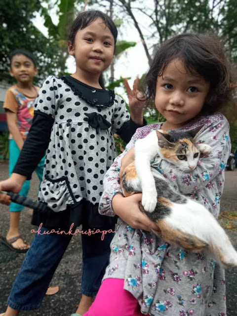 nur ila dan ainul memegang kucing