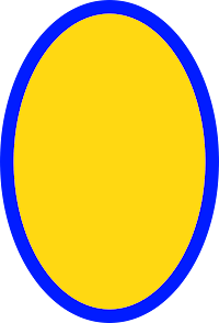 Oval shape with blue border, yellow background