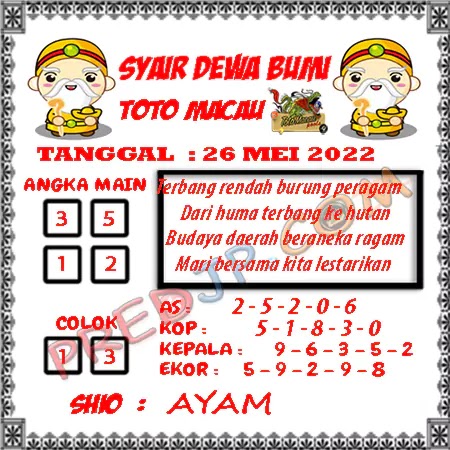 Prediksi Dewa Bumi Togel Macau Pools Jumat 26-05-2023