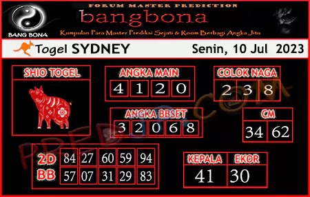 Prediksi Bang Bona Sydney Senin 10 Juli 2023