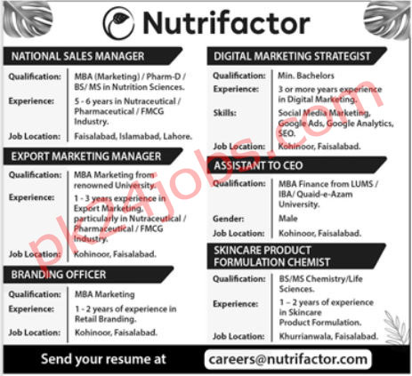 Nutrifactor Jobs 2022 – Today Jobs 2022