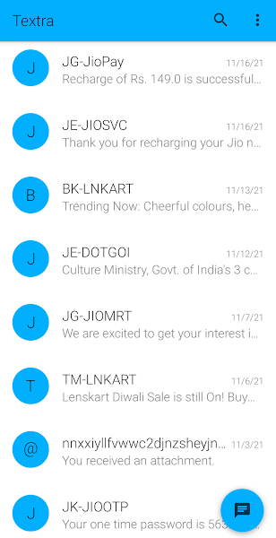 Textra app loads all your messages and chats