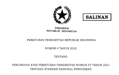 Download Salinan PP Nomor 4 Tahun 2022 Tentang Standar Nasional Pendidikan