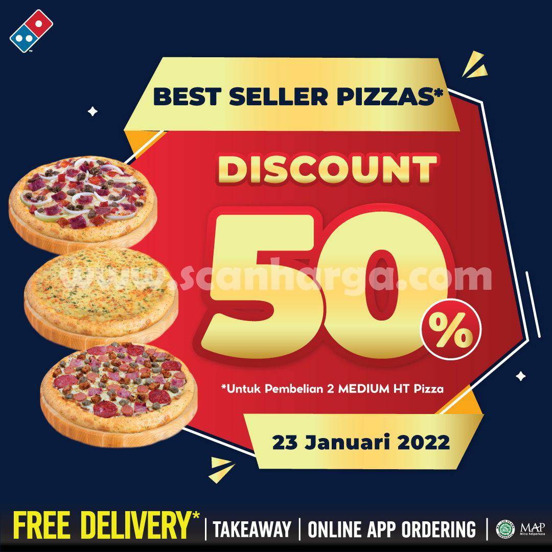 DOMINOS PIZZA Promo BEST SELLER PIZZA Diskon 50%