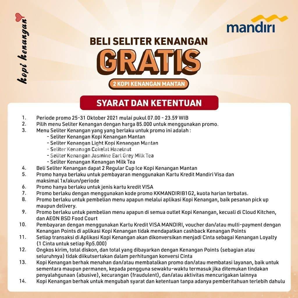 Promo Kopi Kenangan GRATIS 2 Kopi Mantan dengan Mandiri Kartu Kredit Visa 4