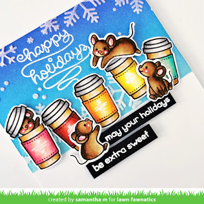 May Your Holidays be Extra Sweet Card by Samantha Mann for Lawn Fawnatics Challenge, Lawn Fawn, Distress Inks, Ink Blending, Christmas, Christmas Card, Pun, Mice, Holidays, Handmade Cards, Card Making, Cards, #lawnfawnatics #lawnfawn #distressinks #christmas #christmascard #cardmaking