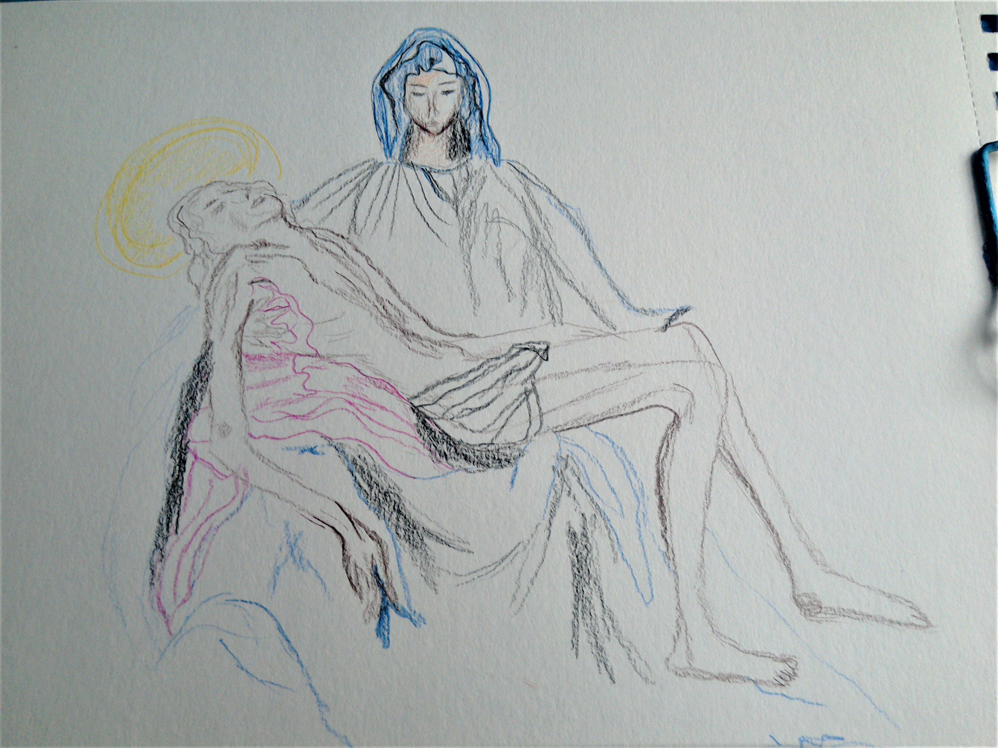 INSPIRED BY MICHELANGELO'S PIETA (A WATERCOLOUR PENCIL STUDY)