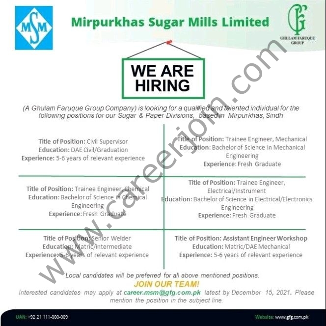 Mirpurkhas Sugar Mills Limited Jobs December 2021