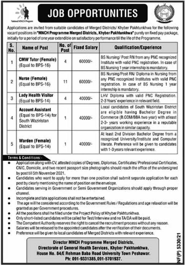 Health Department KPK 2021 Latest Jobs For Nurse , Account Assistant & Other