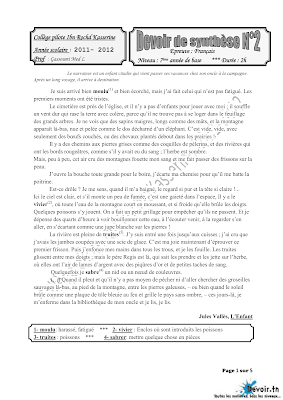 تحميل فرض تأليفي 2 فرنسية سنة سابعة  أساسي pdf , فرض تأليفي 2 فرنسية سنة 7, تمارين فرنسية  مع الإصلاح 7ème, conjugaison, orthographe, grammaire
