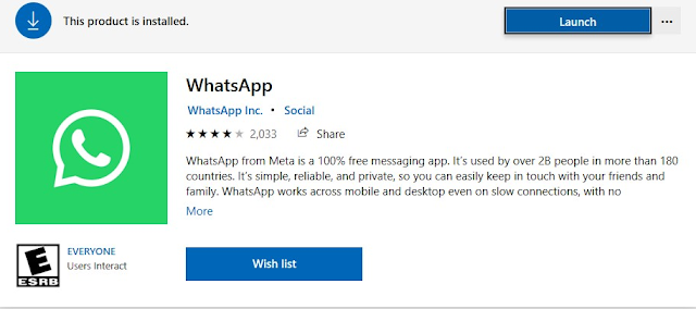 Installing WhatsApp from Microsoft store