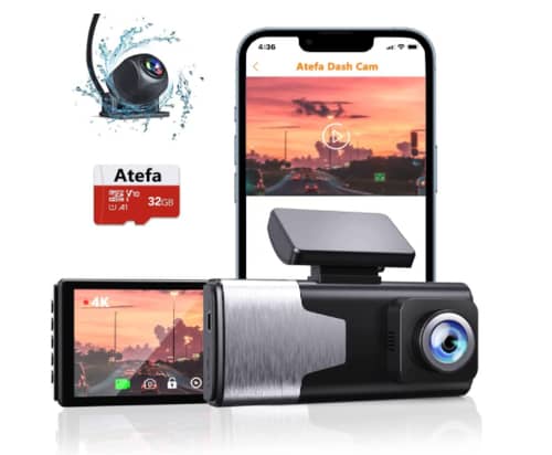 Atefa Dual 4K Front and 1080P Rear 4 Inch Car Camera