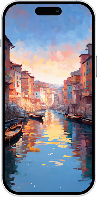 Water City Landscape: Painting Style Wallpaper