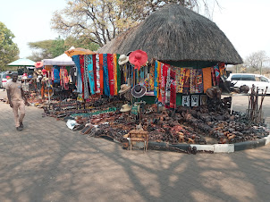 African curio's and Handicraft shops inside "Victoria Falls Rainforest National Park" at parking.