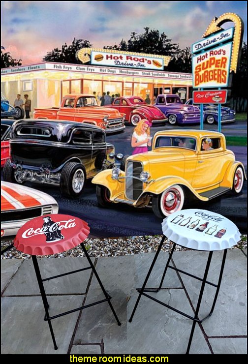 Hot Rod Drive In wallpaper mural diner decor coca cola decor retro decor