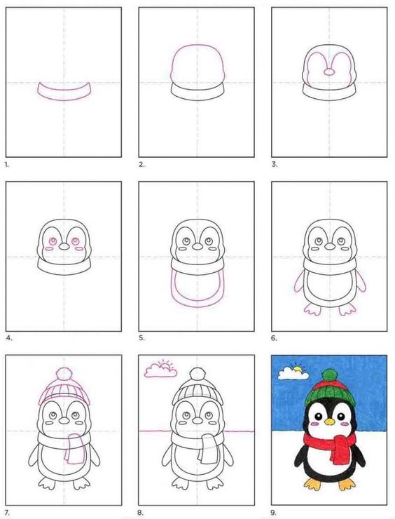 Hướng dẫn vẽ tranh con chim cánh cụt theo từng bước