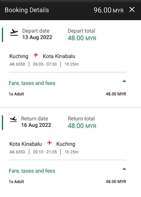 Kuching - Kota Kinabalu : Pergi Balik RM96