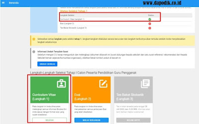 Kemudian curriculum vitae juga sudah selesai diinputkan