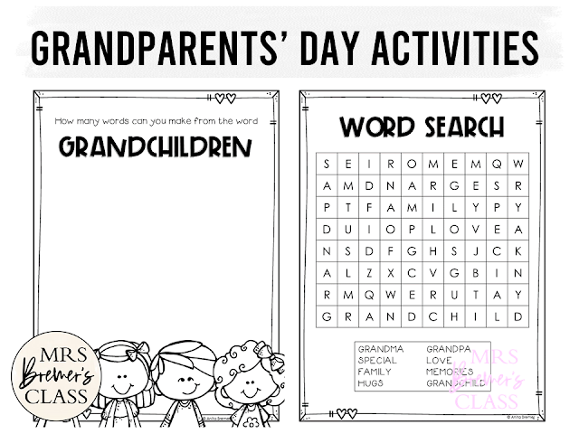Grandparents Day activities for First Grade and Second Grade in the classroom