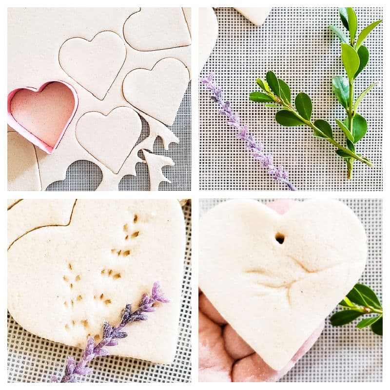adding dimension to salt dough cutouts with lavender and boxwood