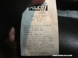 A $500 ticket for running red light in Puerto Rico.
