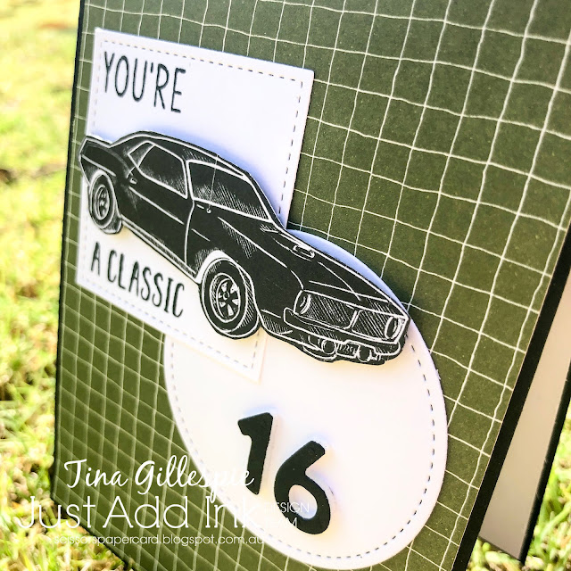 scissorspapercard, Stampin' Up!, Kindred Stamps, Just Add Ink, Electrifying, Classic Garage DSP, Going Places DSP, Playful Alphabet Dies, Masculine Card