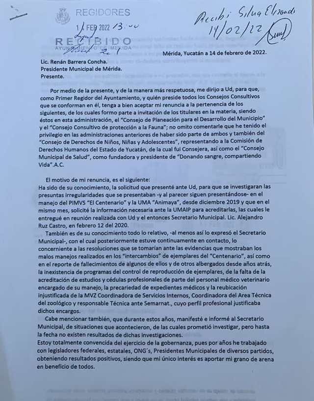 Activista Marcia Lara Ruiz renuncia a continuar participando en los consejos para la Protección a la Fauna y de Planeación para el Desarrollo del Municipio.