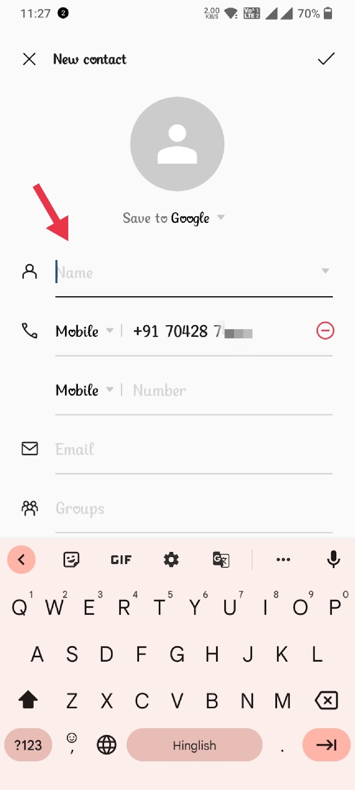 How to put a space between two names in the case of saving contacts in ...