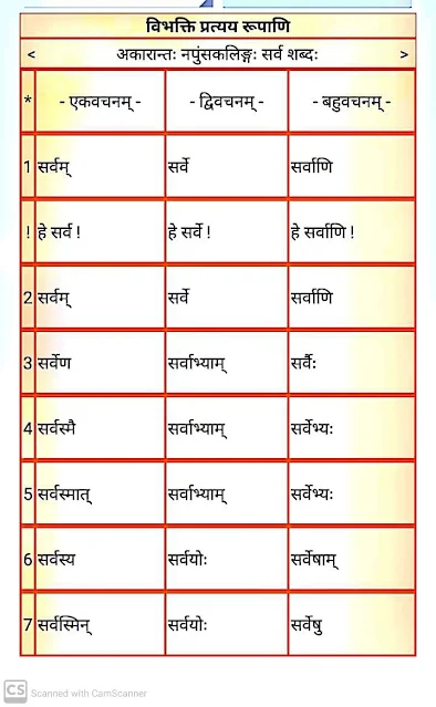 अकारान्त नपुंसकलिंग सर्व शब्द