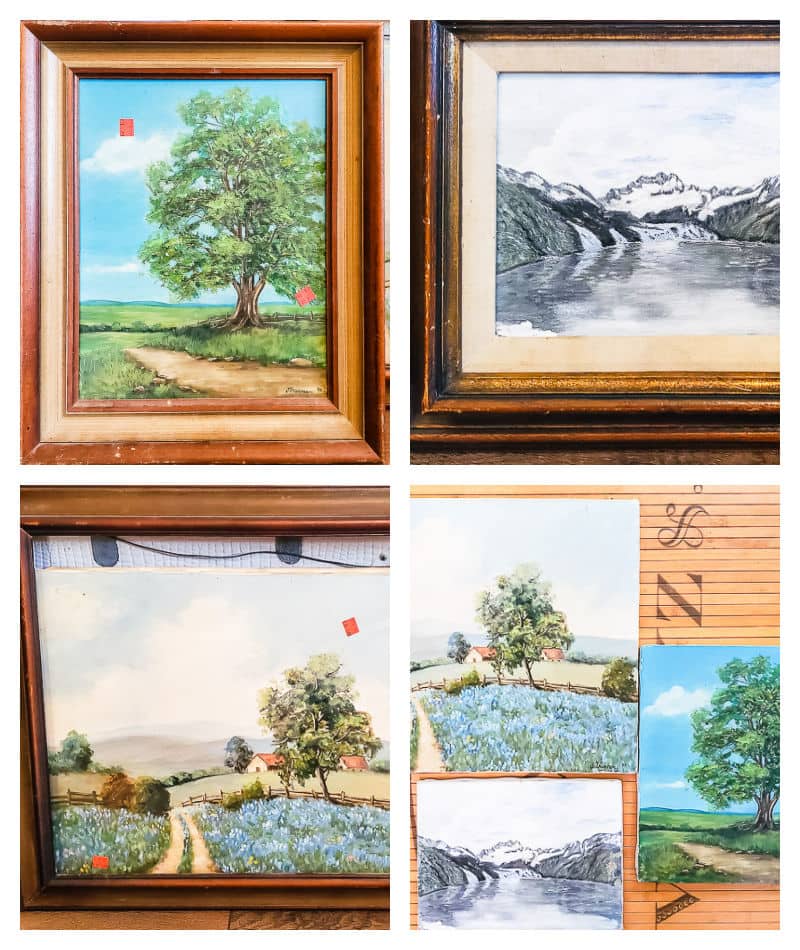 vintage oil paintings in dirty frames before makeover