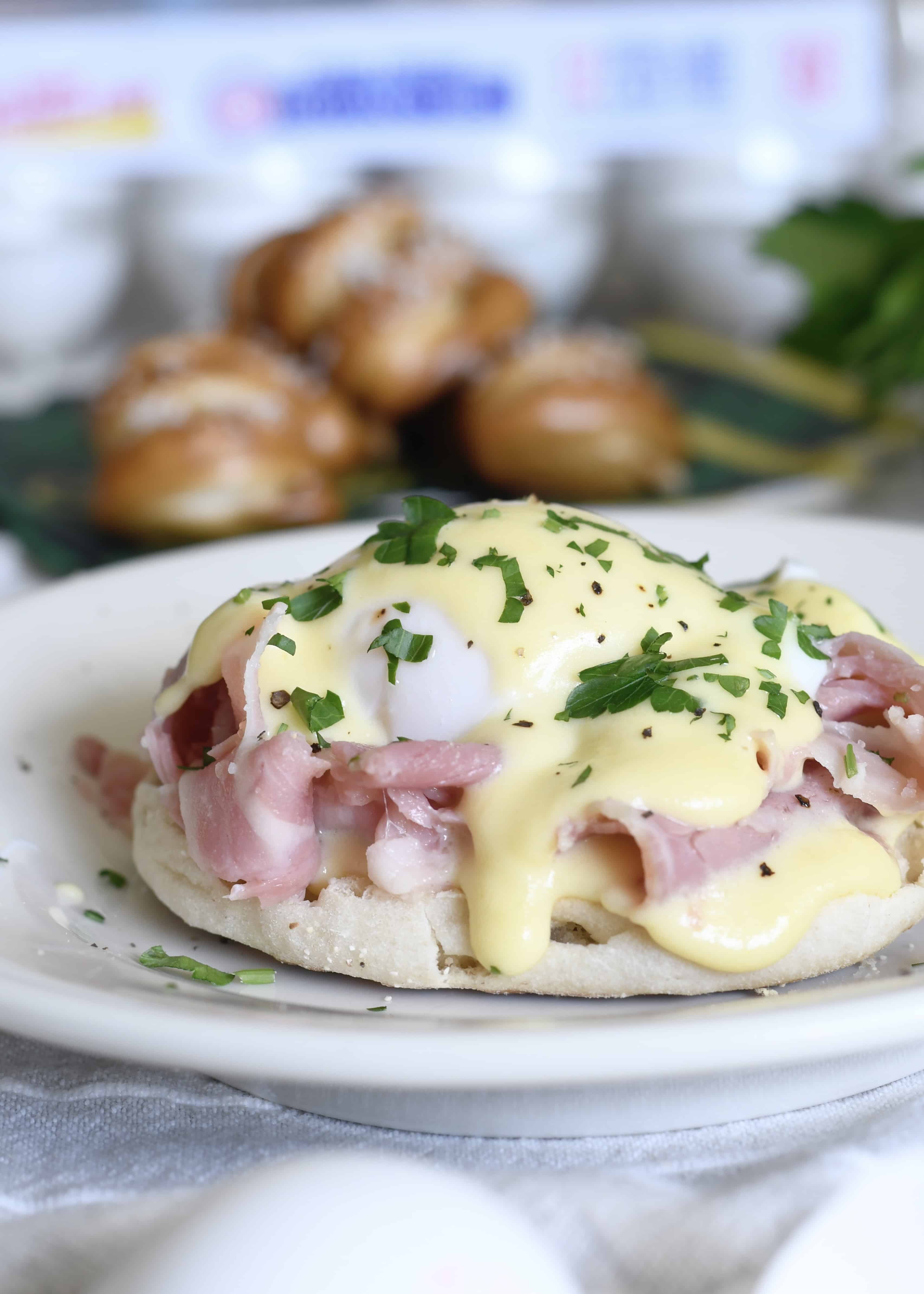 Irish Eggs Benedict with White Cheddar Cheese Hollandaise Sauce