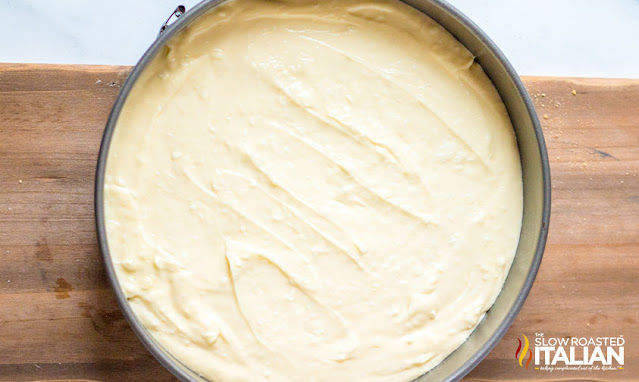 cheesecake batter in pan, before baking