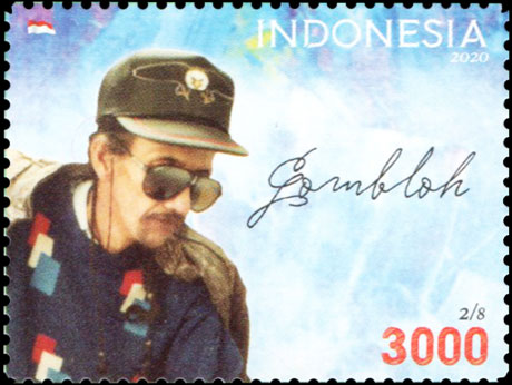 Indonesian Postage Stamp Indonesian Popular Music, Singer Gombloh 3000 rupiah 2020