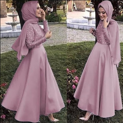 Model baju muslim couple kombinasi satin terbaru