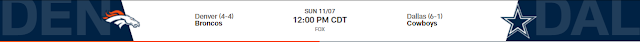 2021 NFL season week 9 Denver Broncos vs Dallas Cowboys