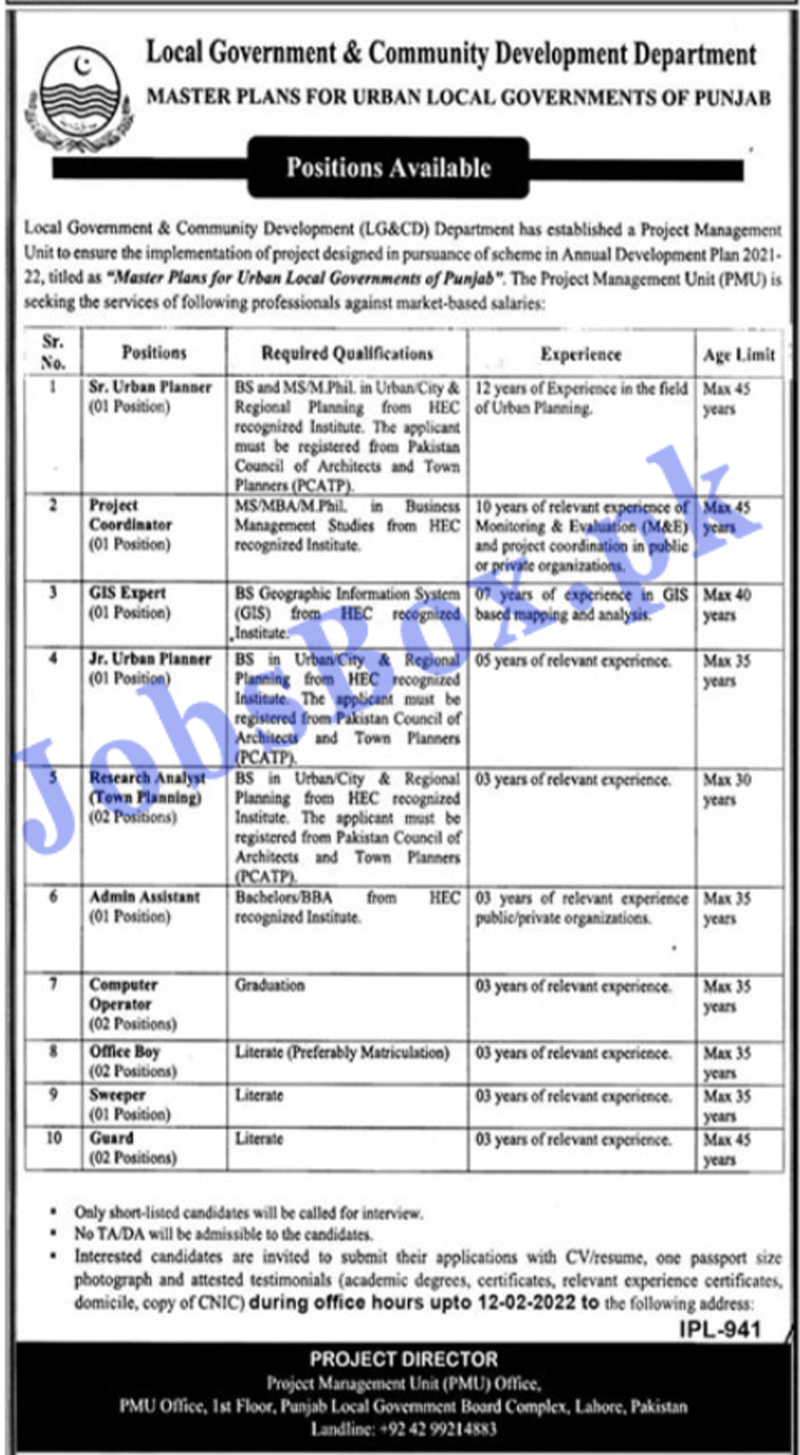 Local Government Punjab Jobs 2022