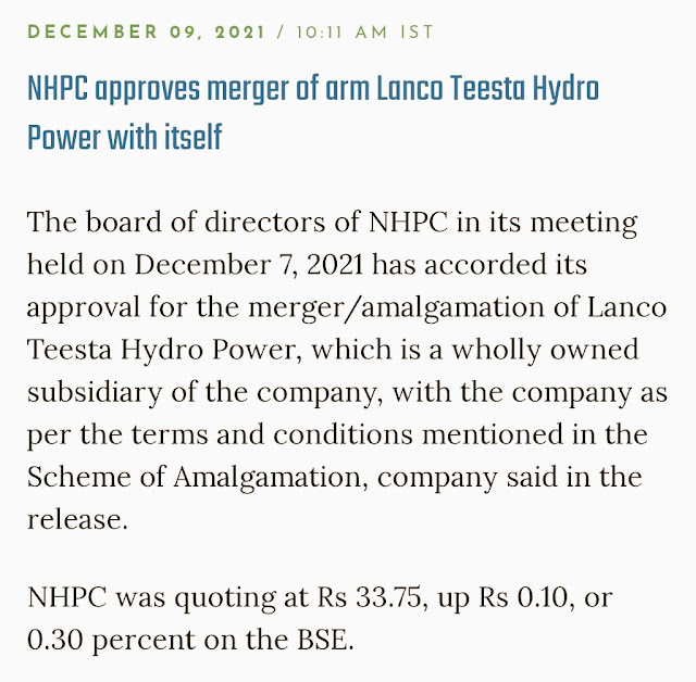 NHPC approves merger of arm Lanco Teesta Hydro Power with itself - Rupeedesk Reports