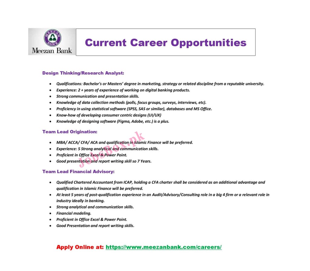 Meezan Bank Jobs 2021 in Pakistan - Latest Careers in Meezan Bank