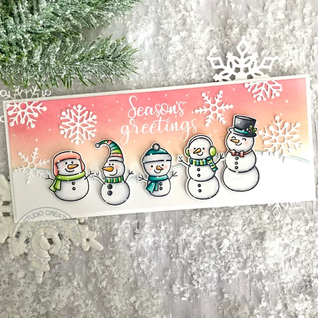 Sunny Studio Stamps: Lacy Snowflake Dies Winter Holiday Card by Tammy Stark (featuring Feeling Frosty, Slimline Nature Border Dies)