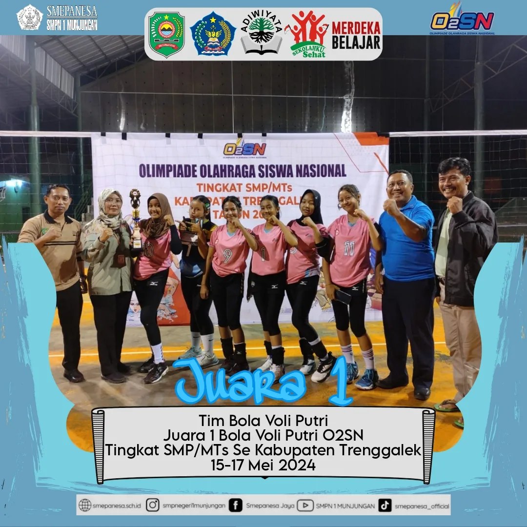 TIM BOLA VOLI PUTRI SMPN 1 MUNJUNGAN JUARA OSN TINGKAT KABUPATEN TRENGGALEK