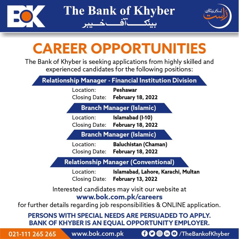 The Bank of Khyber Jobs February 2022