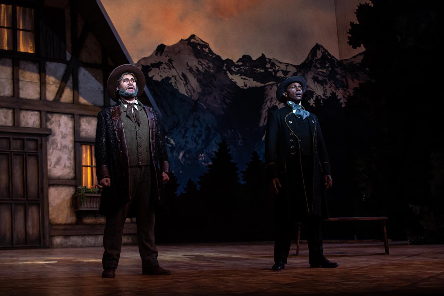 IN REVIEW: baritones SCOTT LEE as Antonio (left) and MICHAEL REDDING as Il prefetto (right) in A.J. Fletcher Opera Institute's February 2022 production of Gaetano Donizetti's LINDA DI CHAMOUNIX [Photograph © by André Peele; used with permission]