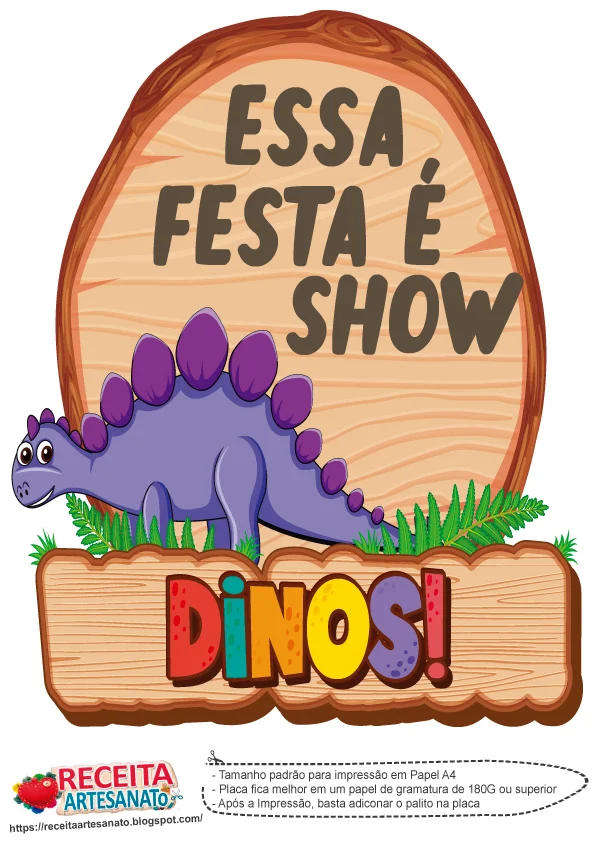 Plaquinhas de Dinossauro para Festa