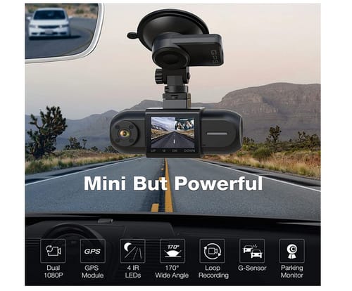 LAMTTO 1080P Front and Cabin with 4 IR LEDs Car Dashboard Camera