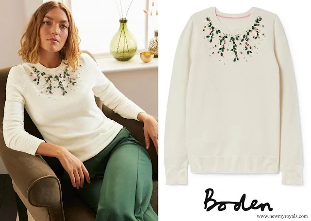 Crown Princess Stephanie of Luxembourg wore BODEN Montrose Embellished Sweater