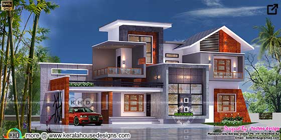 Mix roof style 4 bedroom house architecture