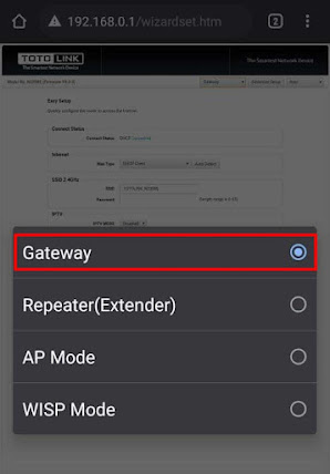 5. Pilih mode Gateway untuk menjadi router