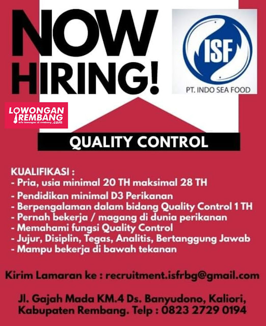 Lowongan Kerja Quality Control PT Indo Sea Food Rembang