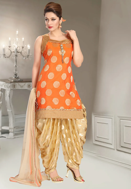 Woven Art Silk Jacquard Punjabi Suit in Orange